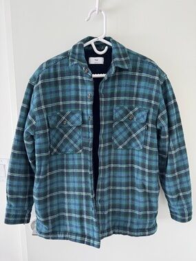 TNA Teal & Navy Plaid Sherpa-Lined Shirt Jacket